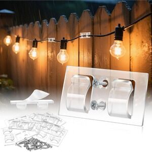 100 Pack Outdoor String Light Clips Adhesive Screw Mount Double Hook Clear